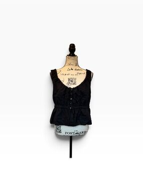 Thrills Linen/Cotton Black Button-Front Peplum Boho Whimsigoth Tank Size 10